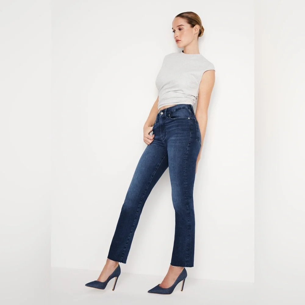 Good American Dark Blue Straight Leg Jeans